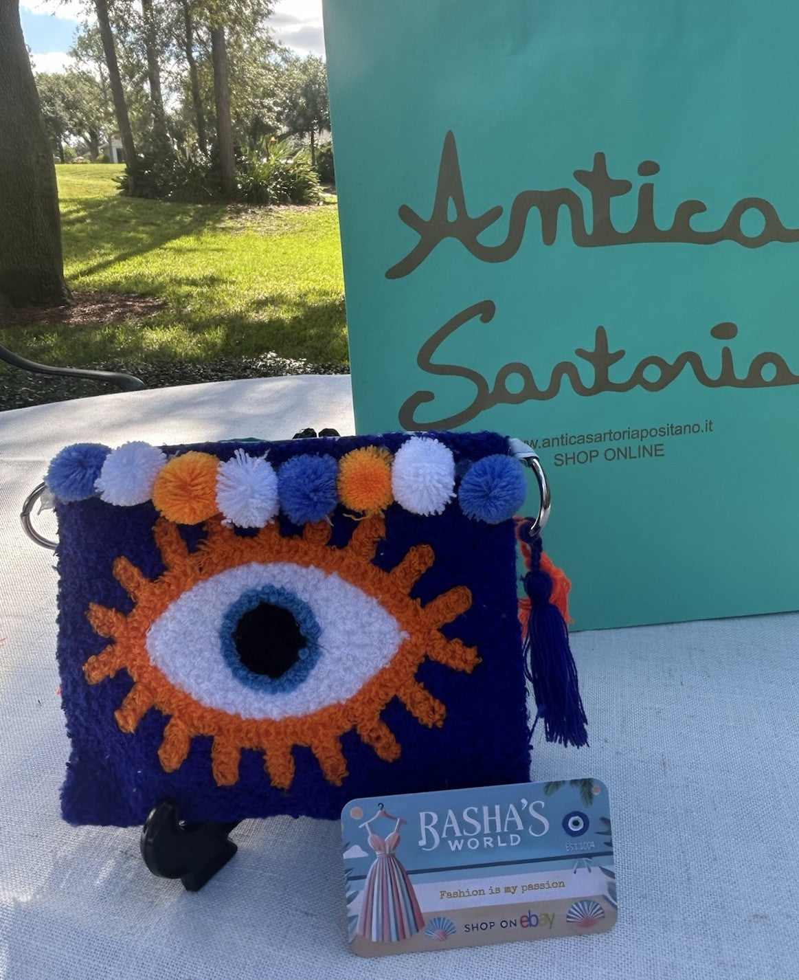Antica Sartoria 2025 Purple Terry & POMPOM Eye Mini Clutch Nwt
