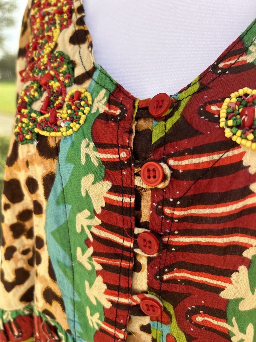 Antica Sartoria Leopard & Flowers 3 Button Flare Dress Top 🐆❤️💚