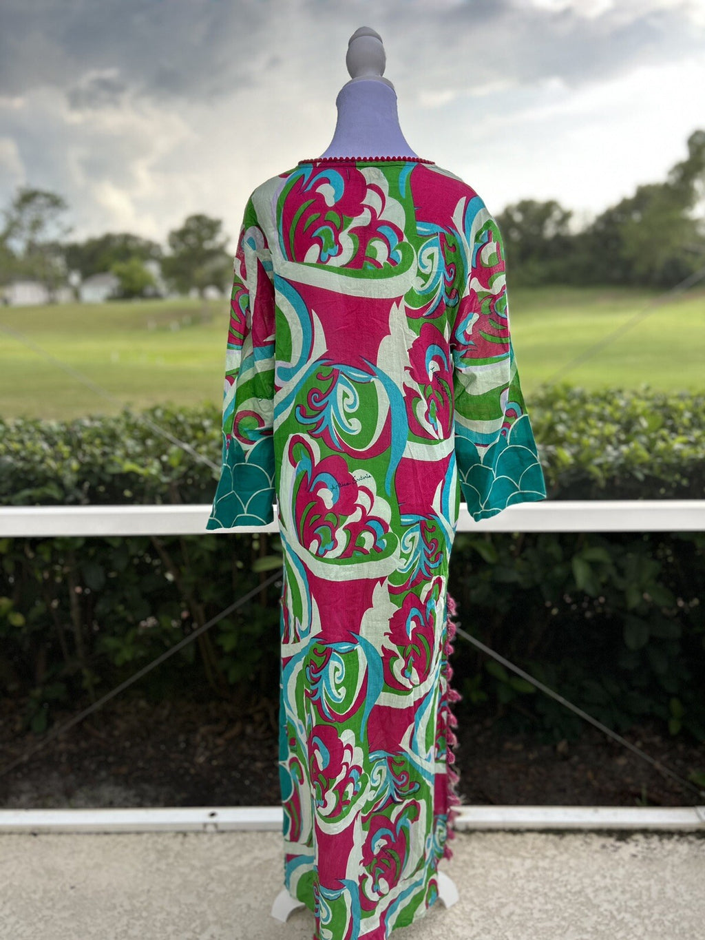 Antica Sartoria Splash & Wave Pattern Long Kaftan Dress Aqua🩵 🩷 Pink 💚🤍 S/M