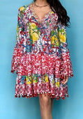 ANTICA SARTORIA RED WHITE LEMONS V NECK SHORT DRESS 0/S 2024