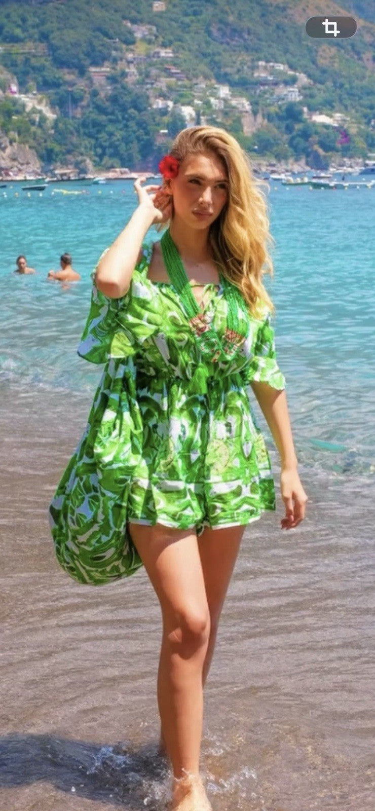 Antica Sartoria 2025 Green And White Off Shoulder Romper Nwt O/S
