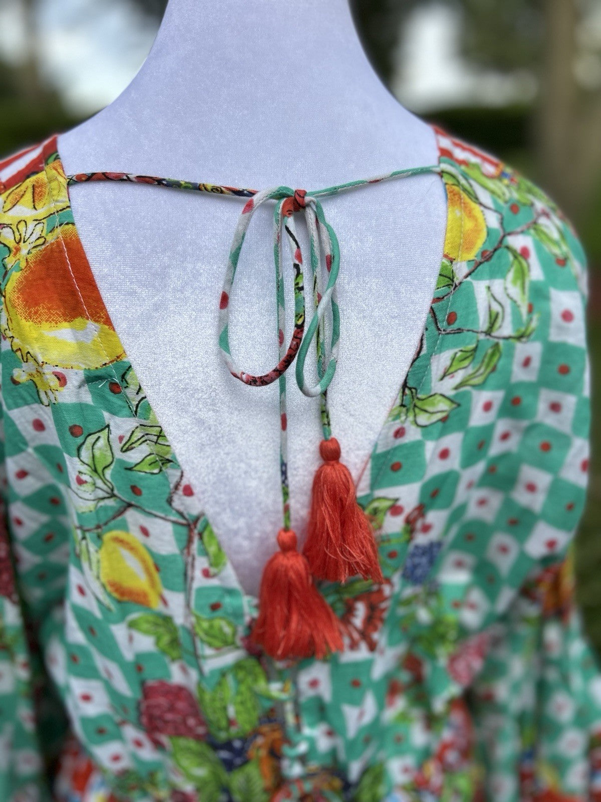 Antica Sartoria 2024 Gorgeous Print Green & Red Long Beaded V Neck Dress NWT O/S