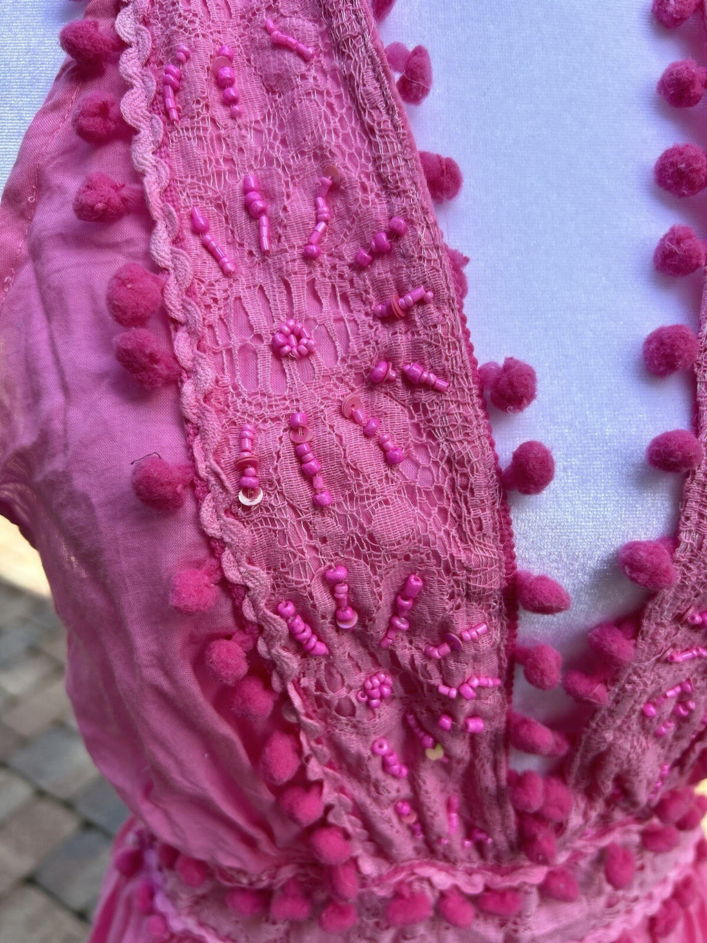 Antica Sartoria Pink Lace Beads Halter Top Backless Dress Nwt O/S