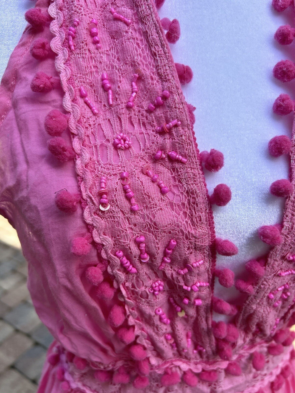 Antica Sartoria Pink Lace Beads Halter Top Backless Dress Nwt O/S
