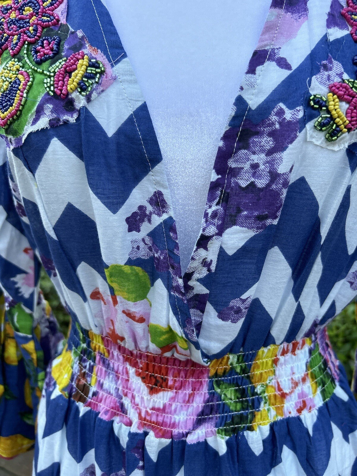 Antica Sartoria Long Chevron Cobalt Blue And Lemon Sequin Dress NWT O/S
