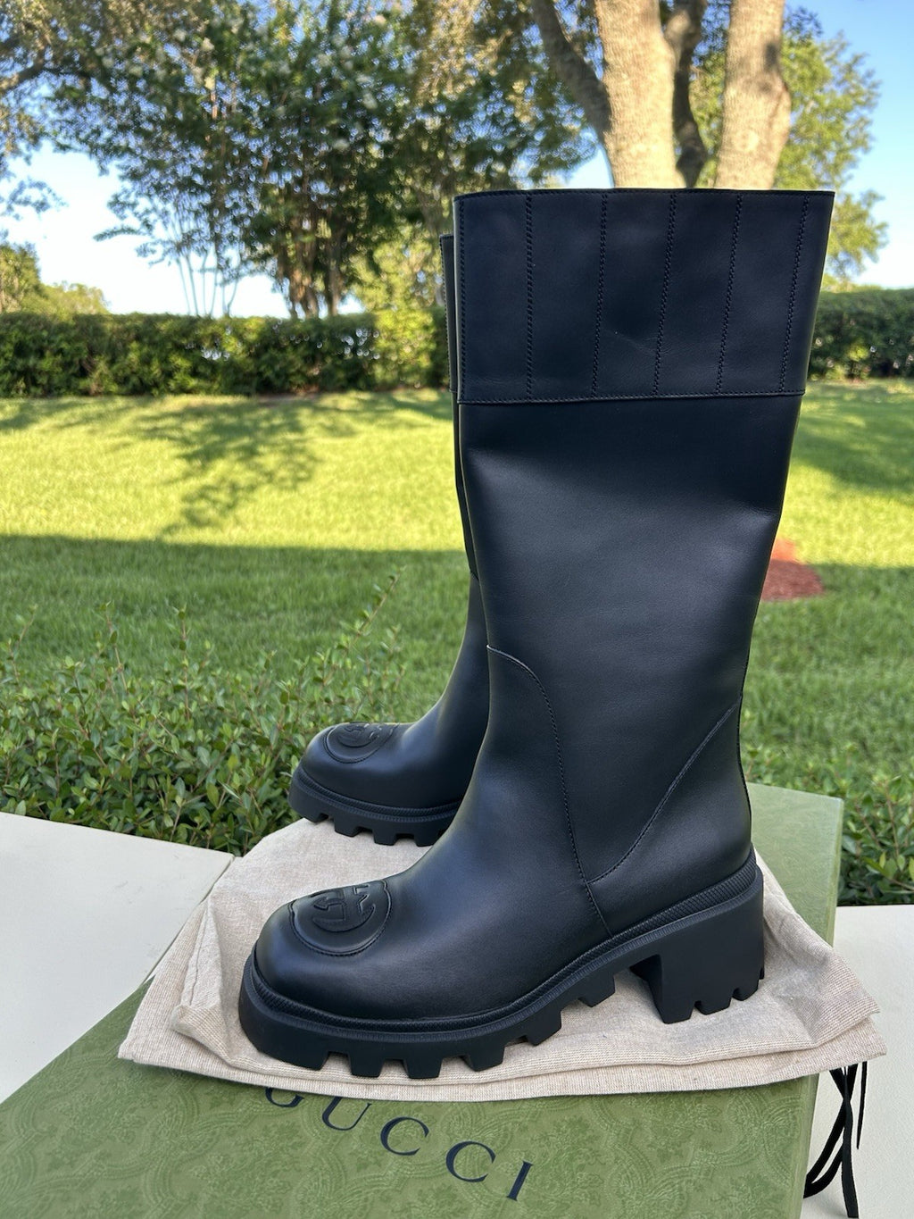 GUCCI  Women Interlocking GG High Leather Boots NIB 39.5