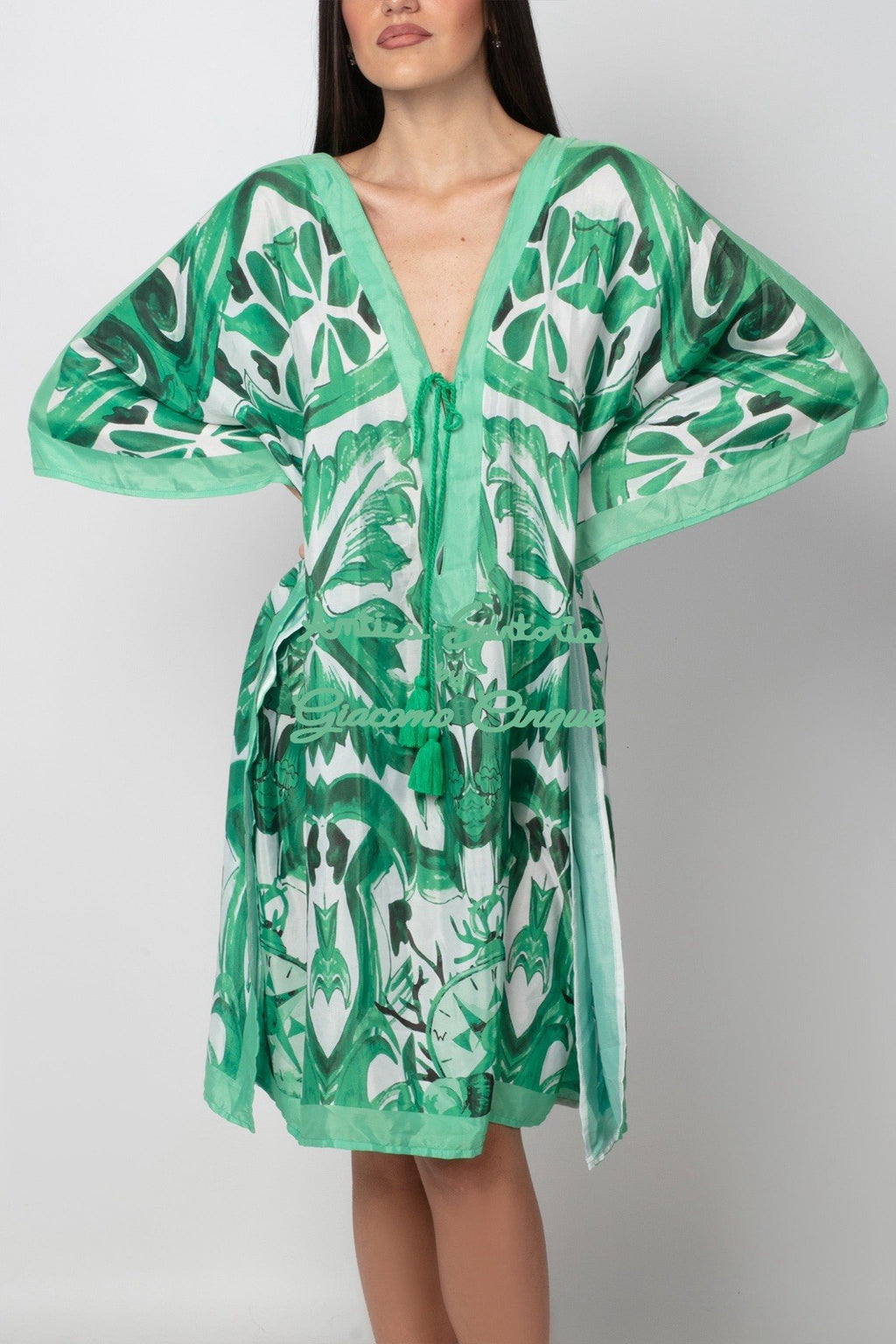 Antica Sartoria 2025 Gorgeous Top/poncho/cover Up Green & White NWT O/S To XXL