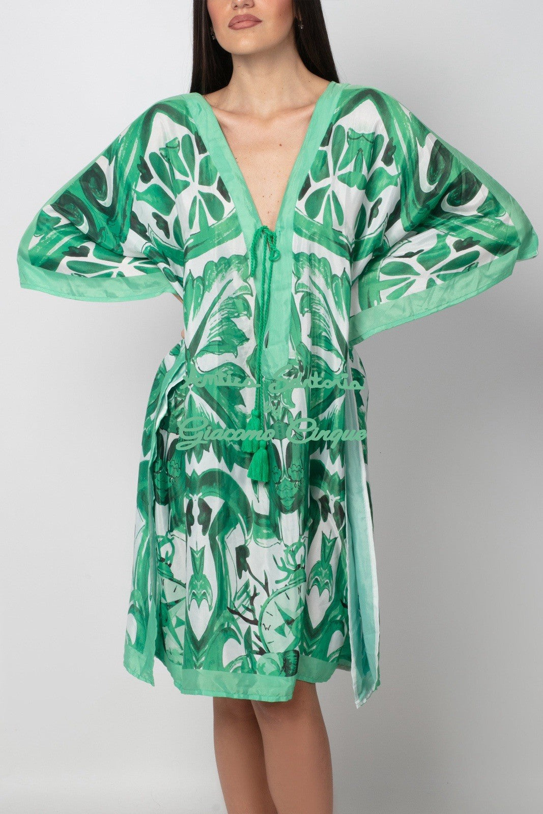 Antica Sartoria 2025 Gorgeous Top/poncho/cover Up Green & White NWT O/S To XXL