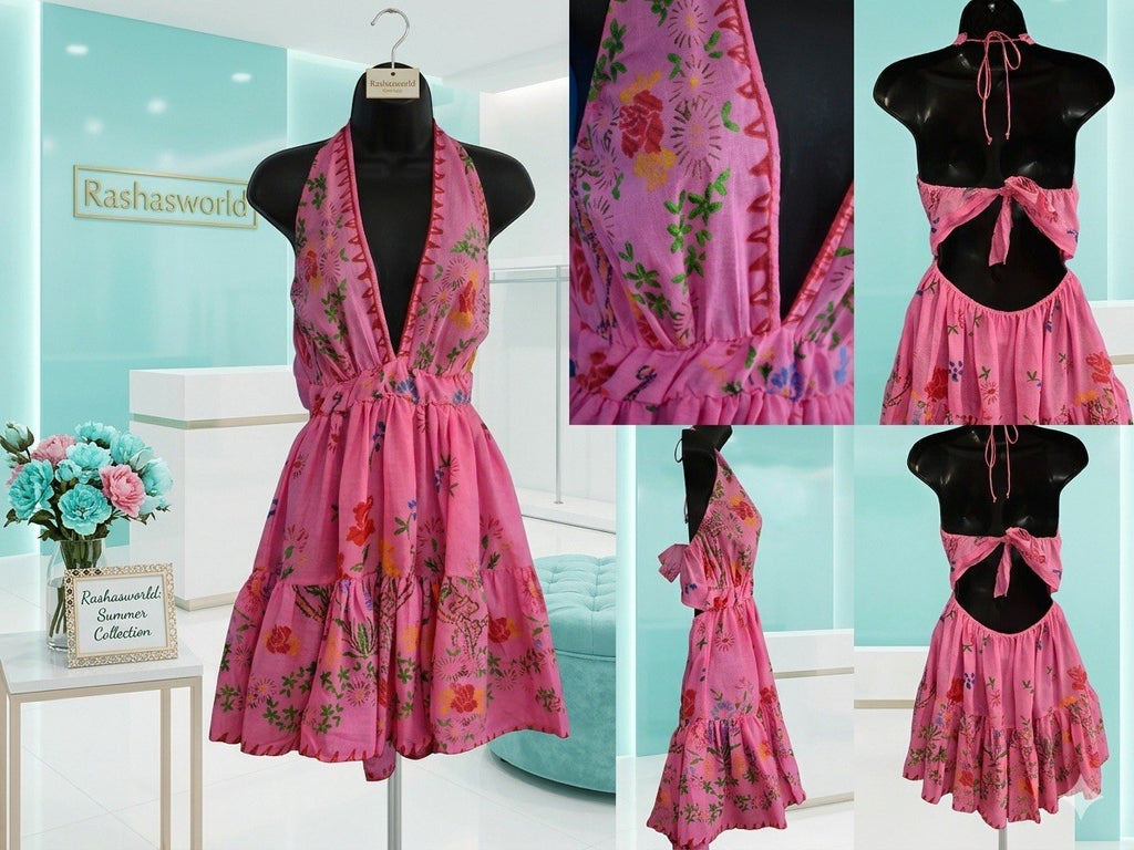 Antica Sartoria 2026 Pink / Rose Flowers Halter Back Tie Back Dress Nwt O/S