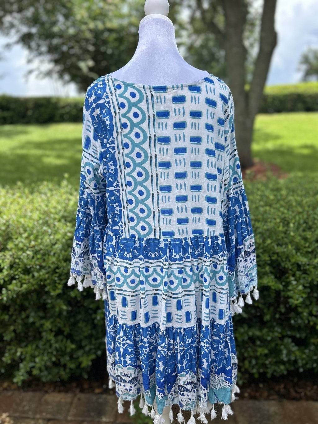 ANTICA SARTORIA 2024 BLUE & WHITE TRULLI HOUSES SHORT DRESS NWT O/S