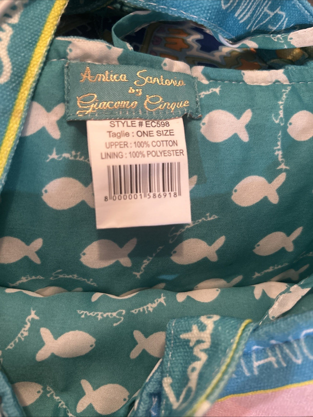 Antica Sartoria Positano tote  Zipper Bag Rectangle NWT Beautiful Blue & White