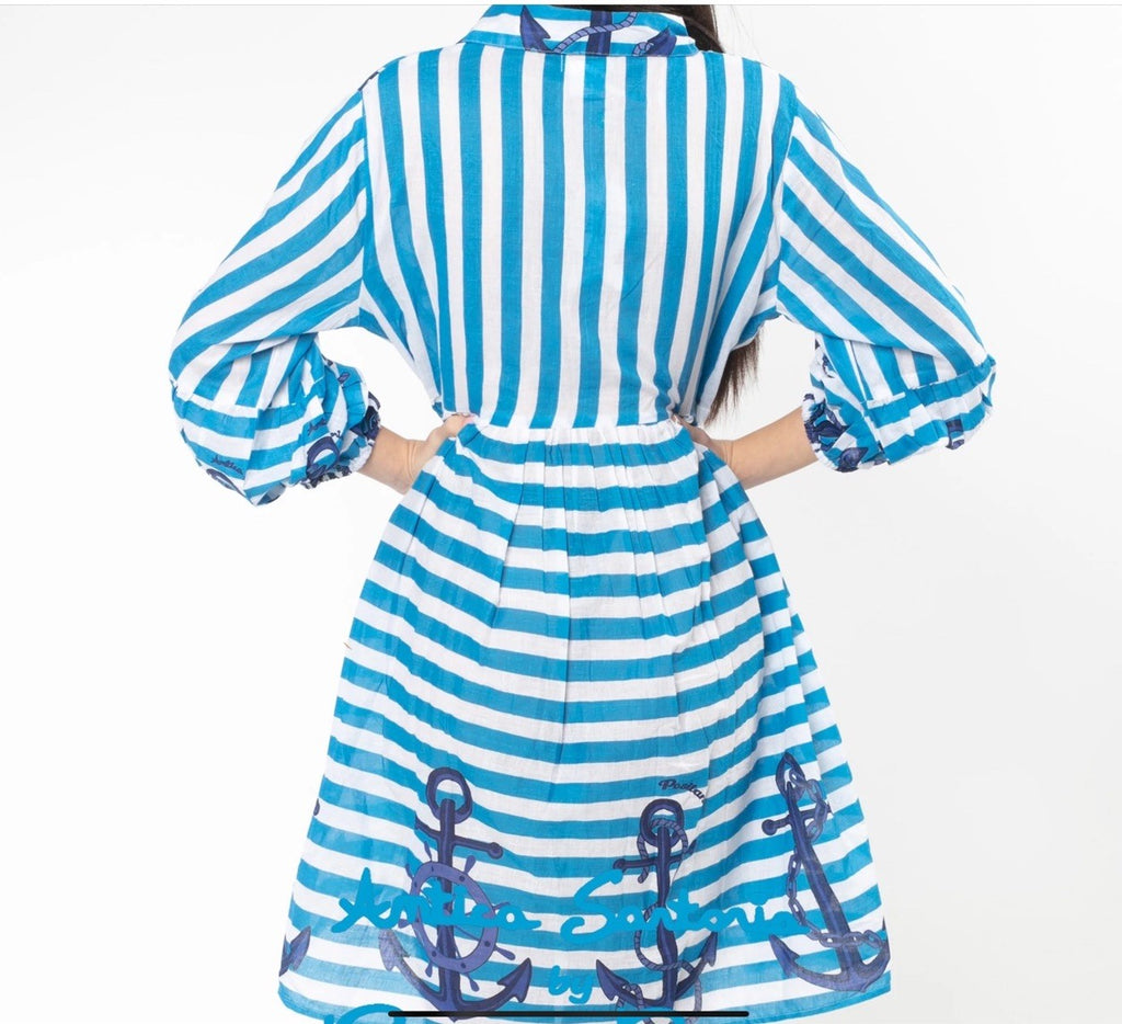 Antica Sartoria 2025 Blue And White Sailor Button Collar Dress NWT S/M