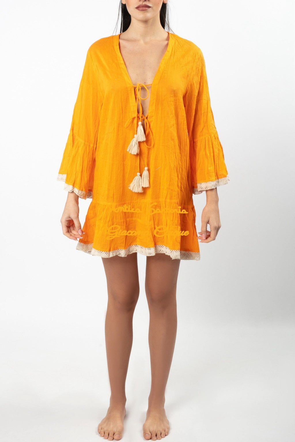 ANTICA SARTORIA 2025 ORANGE V NECK SHORT DRESS COVER UP O/S NWT