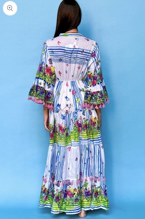 Antica Sartoria 2024 Butterflies And Flowers Long Beaded V Neck Dress Nwt O/S