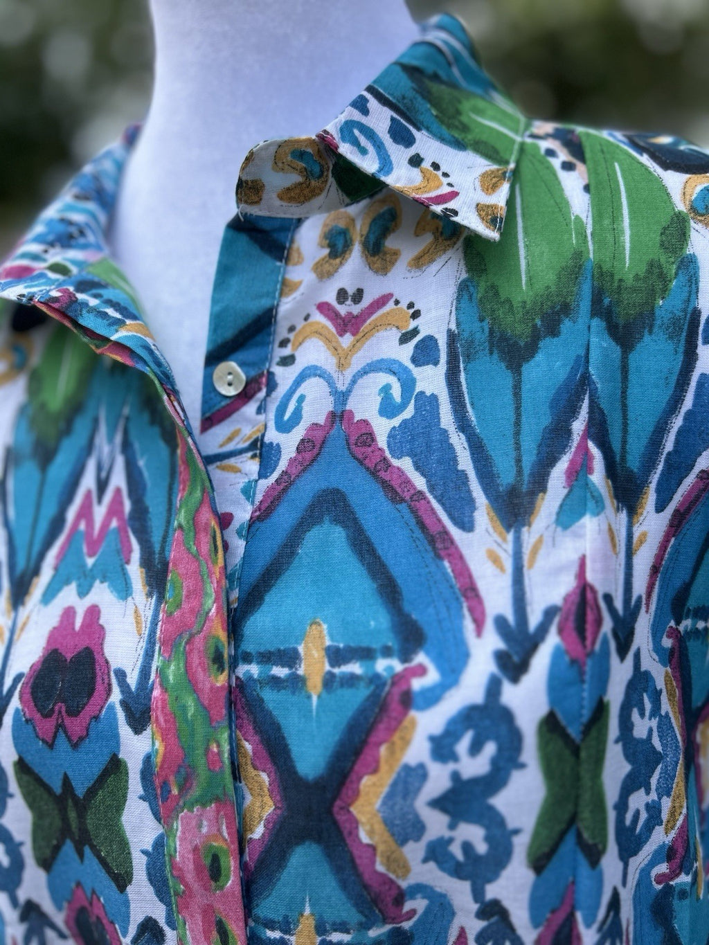 Antica Sartoria Button Down Blue Green Pink Collar Dress NWT S/M Colorful
