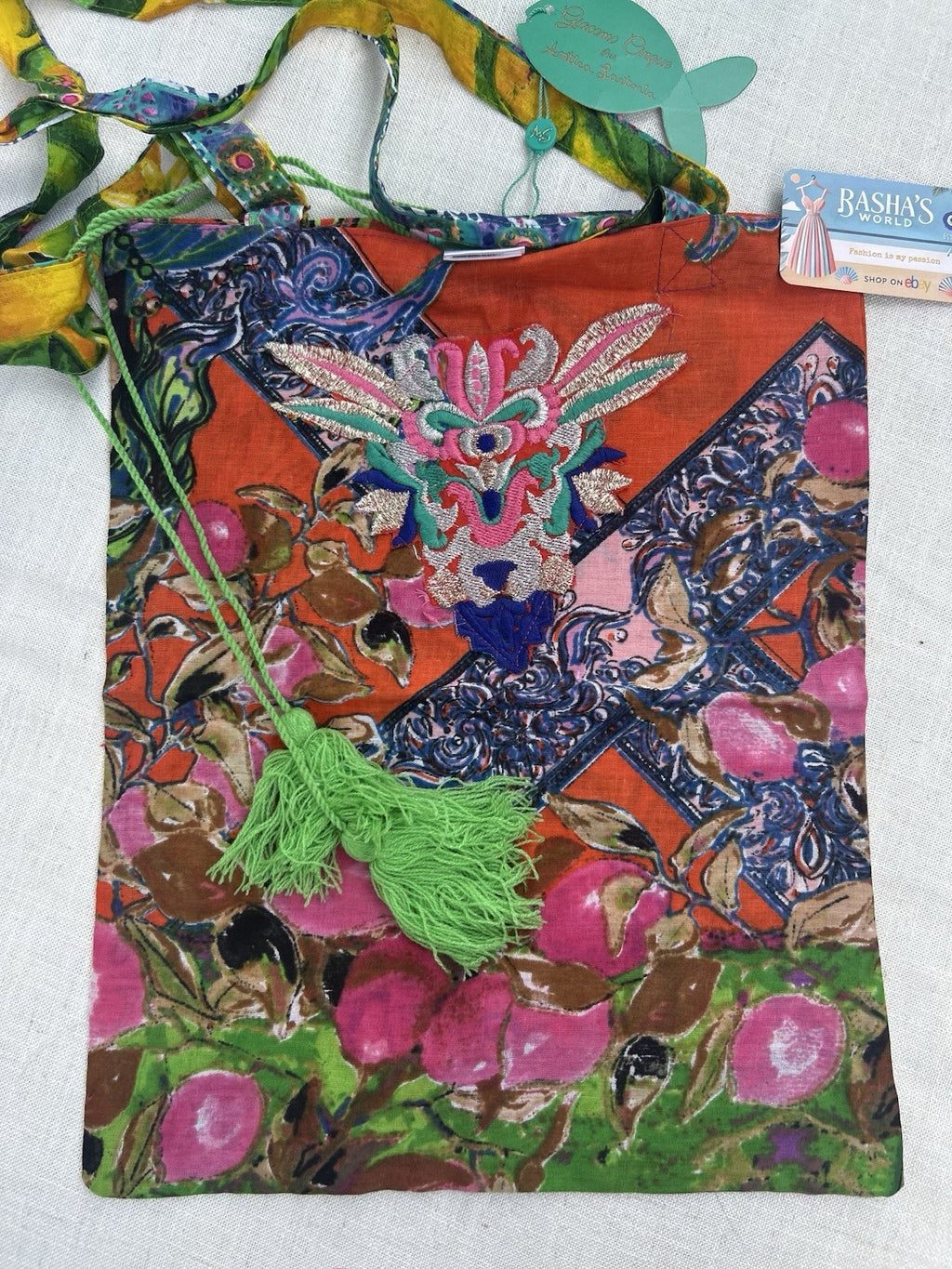 ANTICA SARTORIA RED PRINT SHOULDER BAG VERY LIGHTWEIGHT GREAT EMBROIDERY NWT