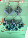 Antica Sartoria Pom Pom Hoop Triangle Earrings Light Blue Nwt 🩵