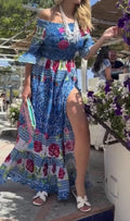 ANTICA SARTORIA 2024 BLUE RUN FOR THE ROSES SMOCKED TOP LONG DRESS OS NWT