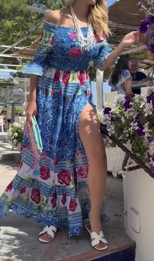 ANTICA SARTORIA 2024 BLUE RUN FOR THE ROSES SMOCKED TOP LONG DRESS OS NWT