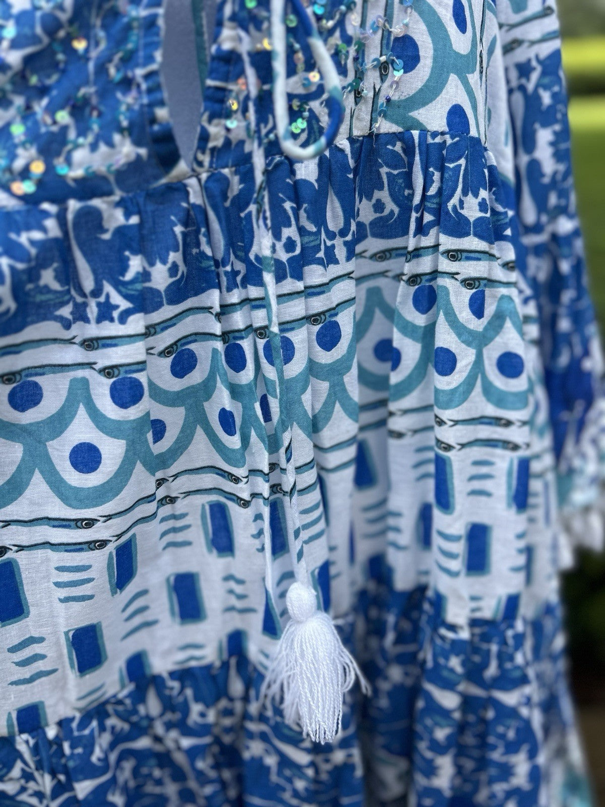 ANTICA SARTORIA 2024 BLUE & WHITE TRULLI HOUSES SHORT DRESS NWT O/S