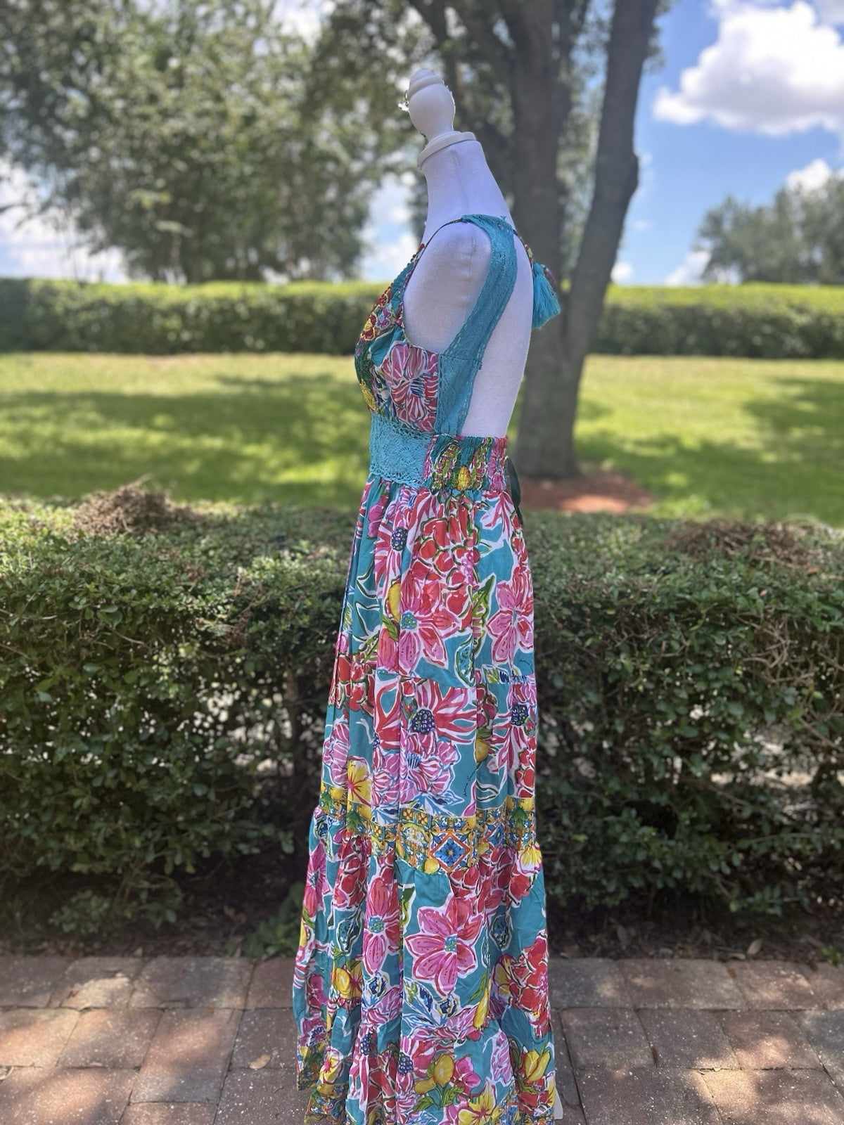 Antica Sartoria 2024 Flowers Pink Blue Long Beaded Knitted Backless Dress Nwt