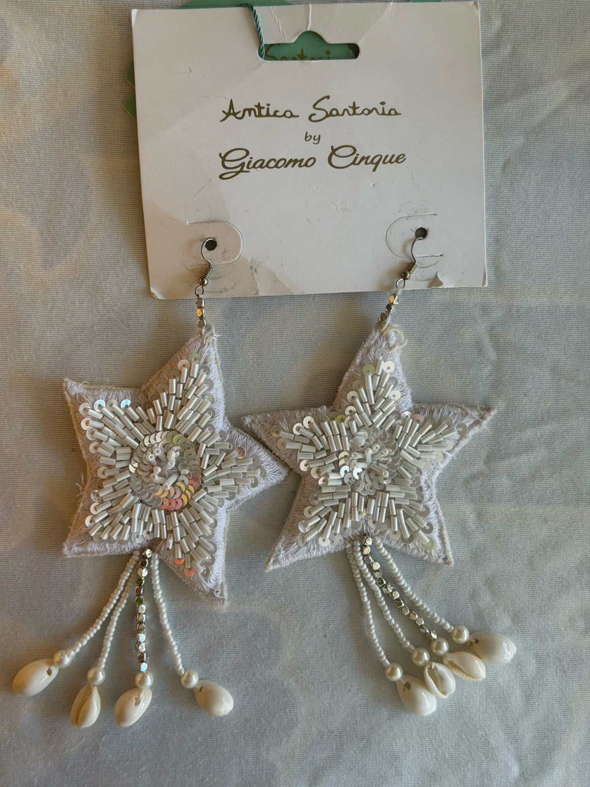 Antica Sartoria White Star With Beads Strand Earrings Nwt