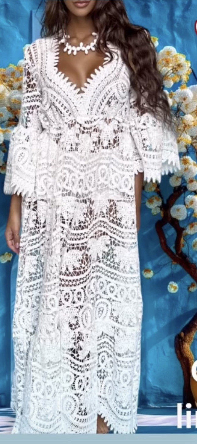 Antica Sartoria 2024 White Lace V Neck Dress STUNNING Long O/S LAST ONE!!
