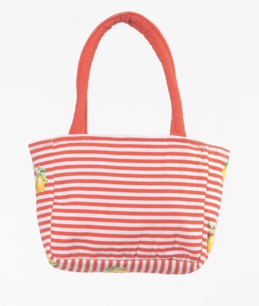 Antica Sartoria 2025 Lemon Red White Striped Tote Zipper Bag NWT