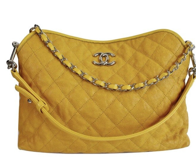 Chanel French Riviera Quilted CaviarLeather Hobo Bag Yellow (Pre-Owned)