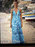Antica Sartoria 2026 White Aqua & Blue Long Open Back Dress O/S NWT