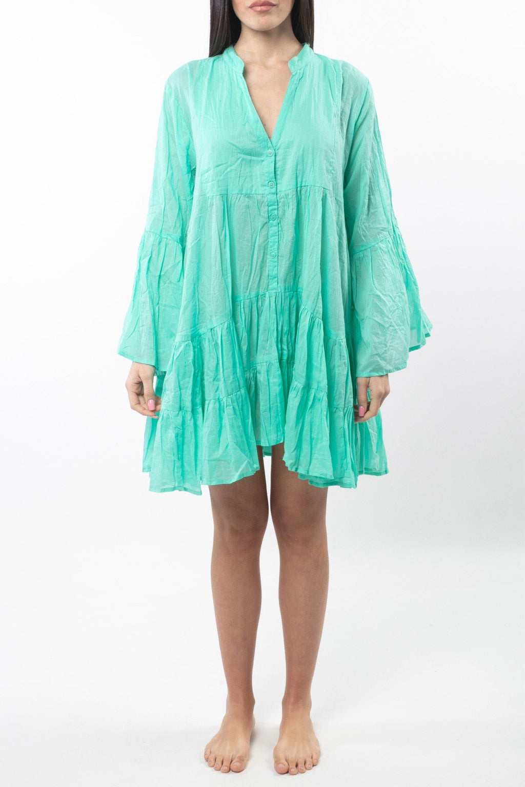 ANTICA SARTORIA 2025 SHORT AQUA V NECK DRESS 2025 NWT O/S