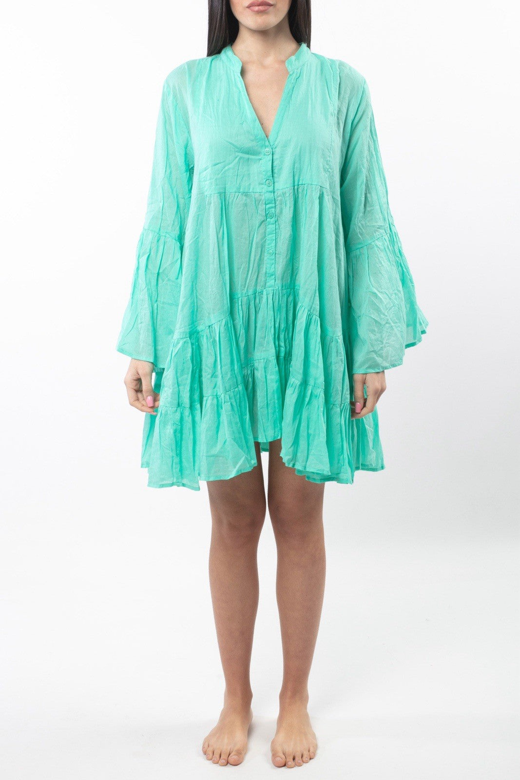 ANTICA SARTORIA 2025 SHORT AQUA V NECK DRESS 2025 NWT O/S