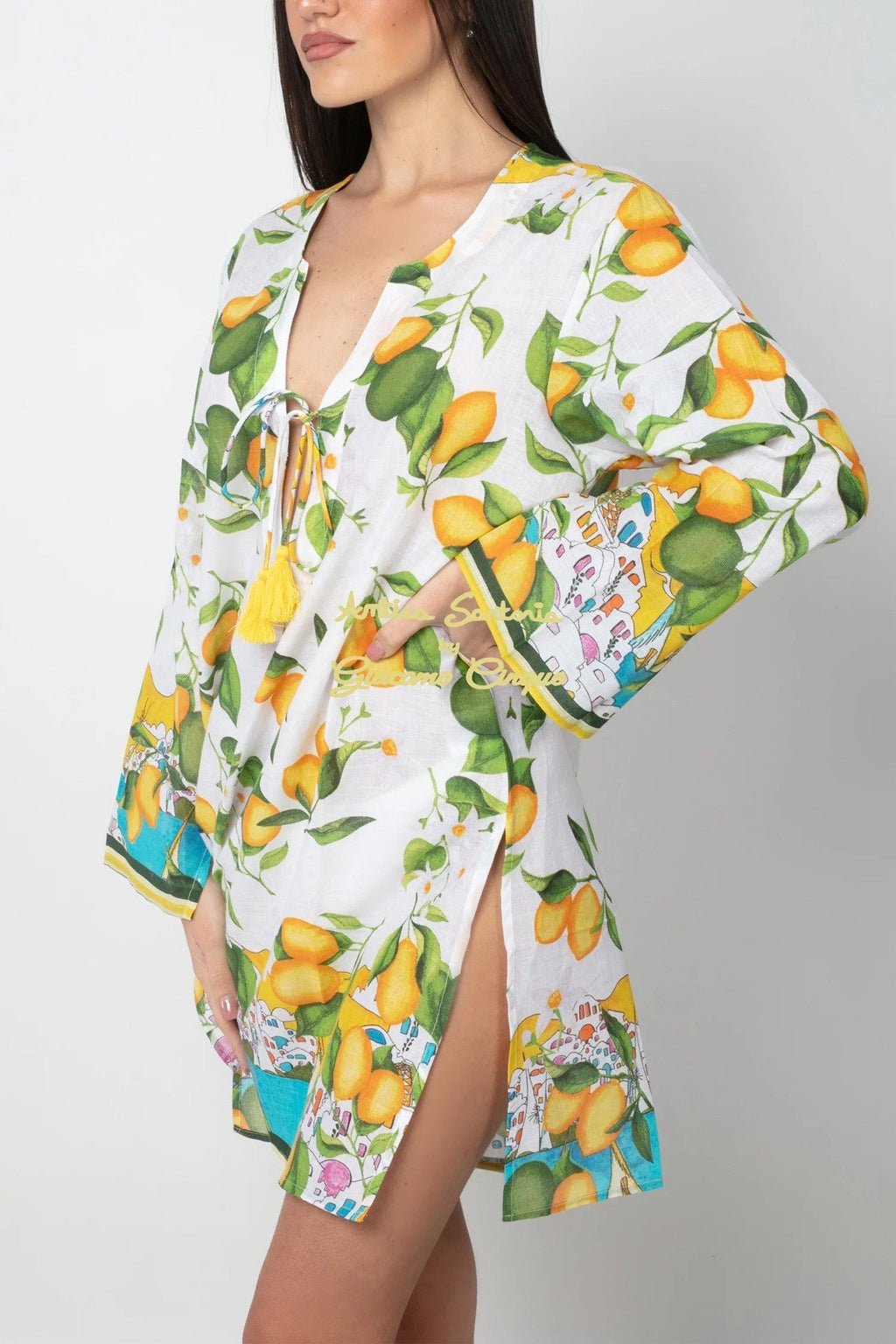 Antica Sartoria 2025 Green & Lemon Tunic Short Kaftan NWT S/M