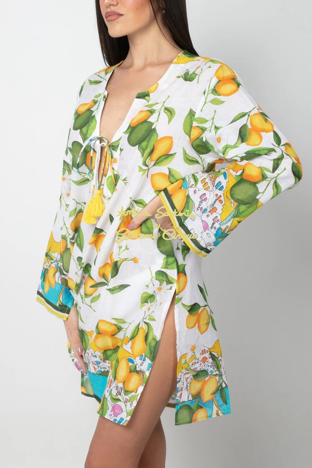 Antica Sartoria 2025 Green & Lemon Tunic Short Kaftan NWT S/M