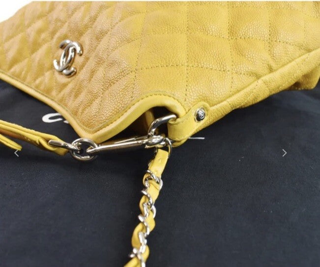 Chanel French Riviera Quilted CaviarLeather Hobo Bag Yellow (Pre-Owned)