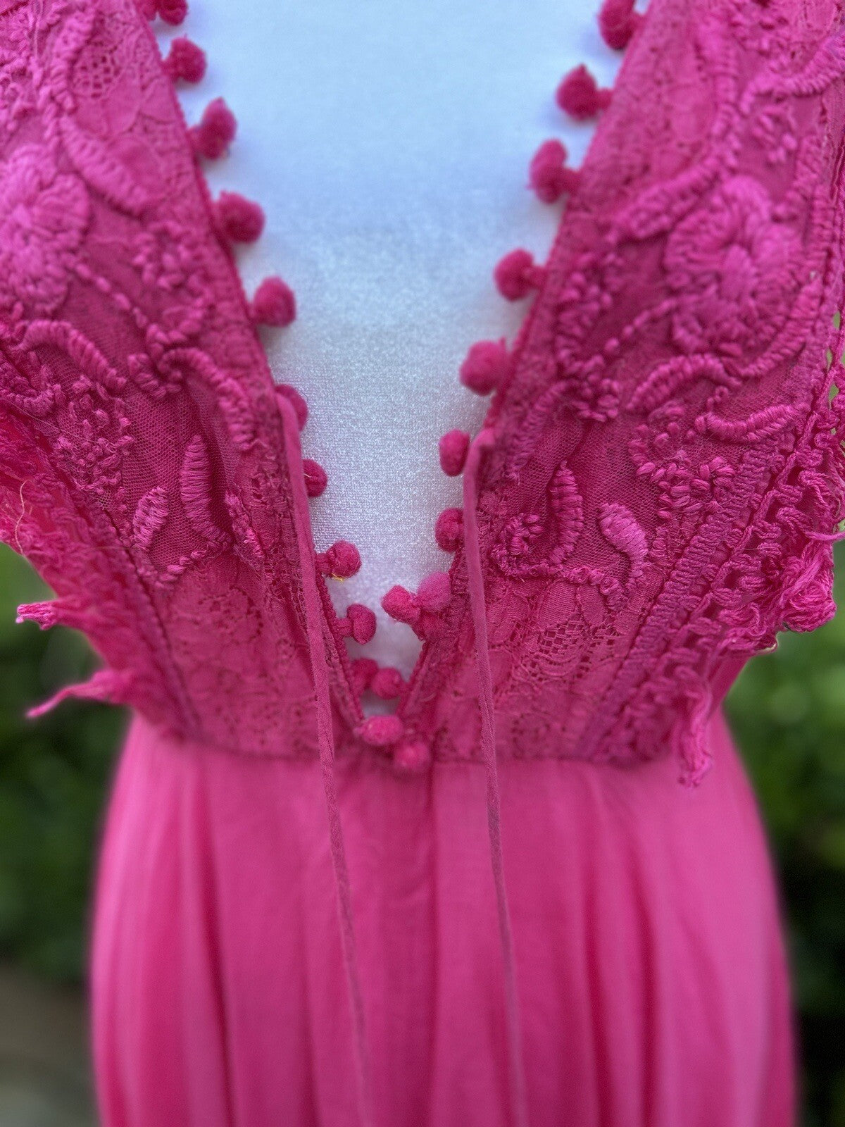 ANTICA SARTORIA PINK TIE FRONT & BACK V NECK DRESS POMPOM NWT O/S