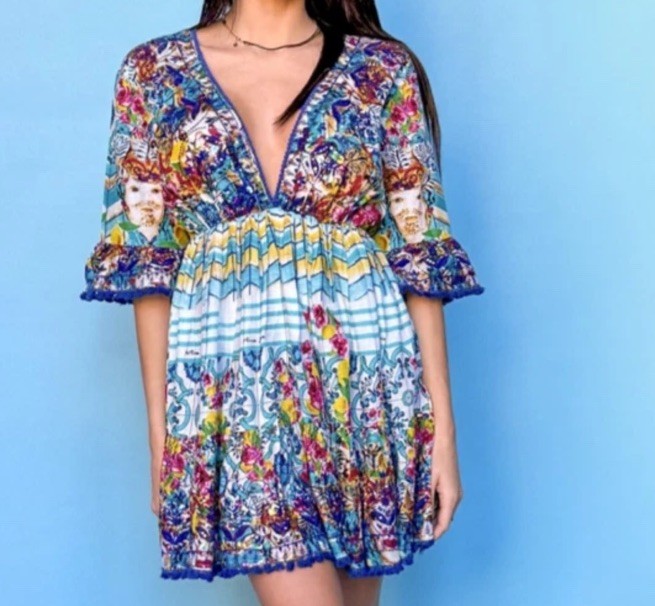 Antica Sartoria Ladies And The Flowers V Neck & Back Beaded Dress NWT O/S