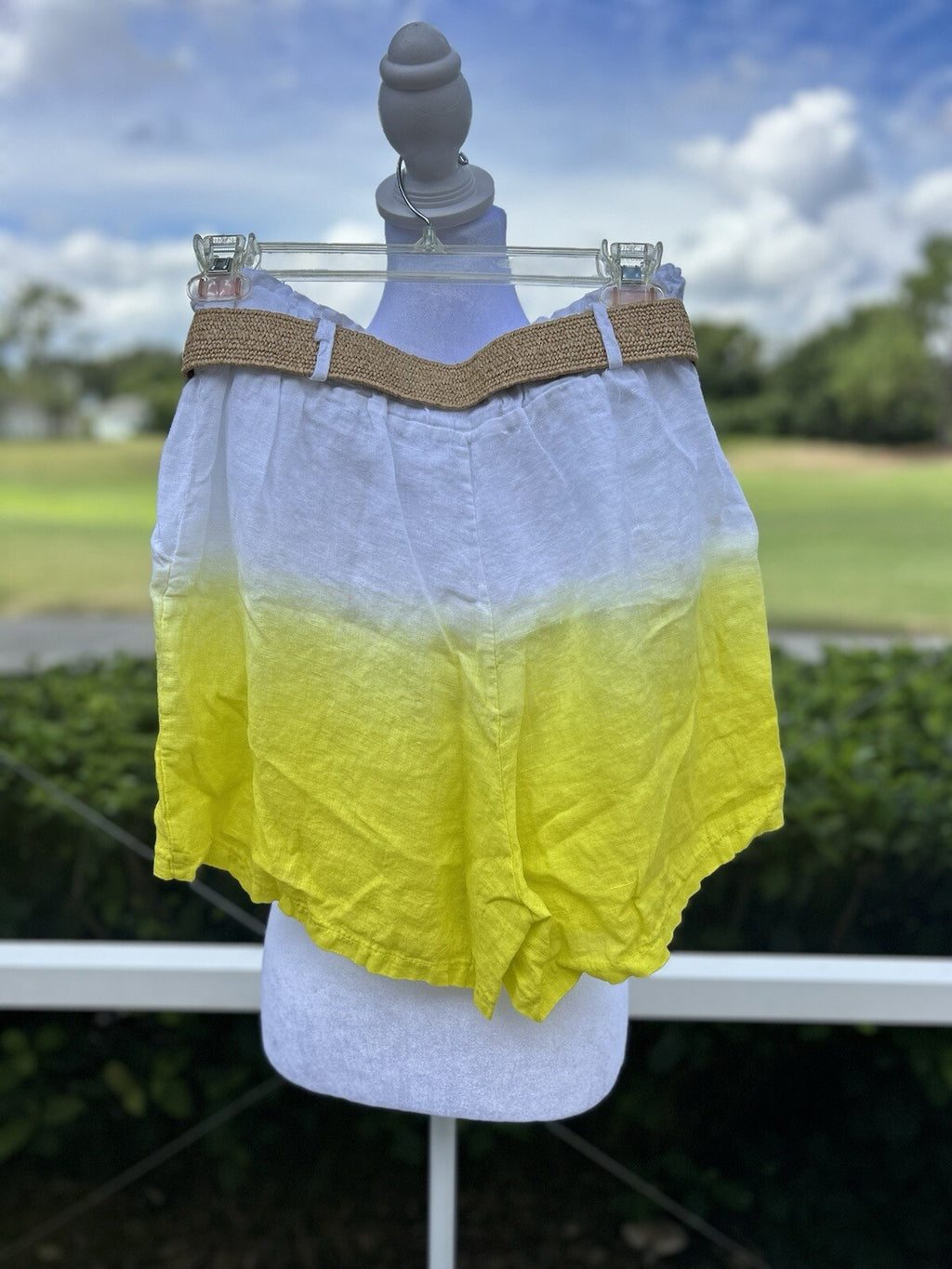 Made In Italy 100% Linen Short Long Shirt Tip Dye Button Down White Yellow 2 Pcs