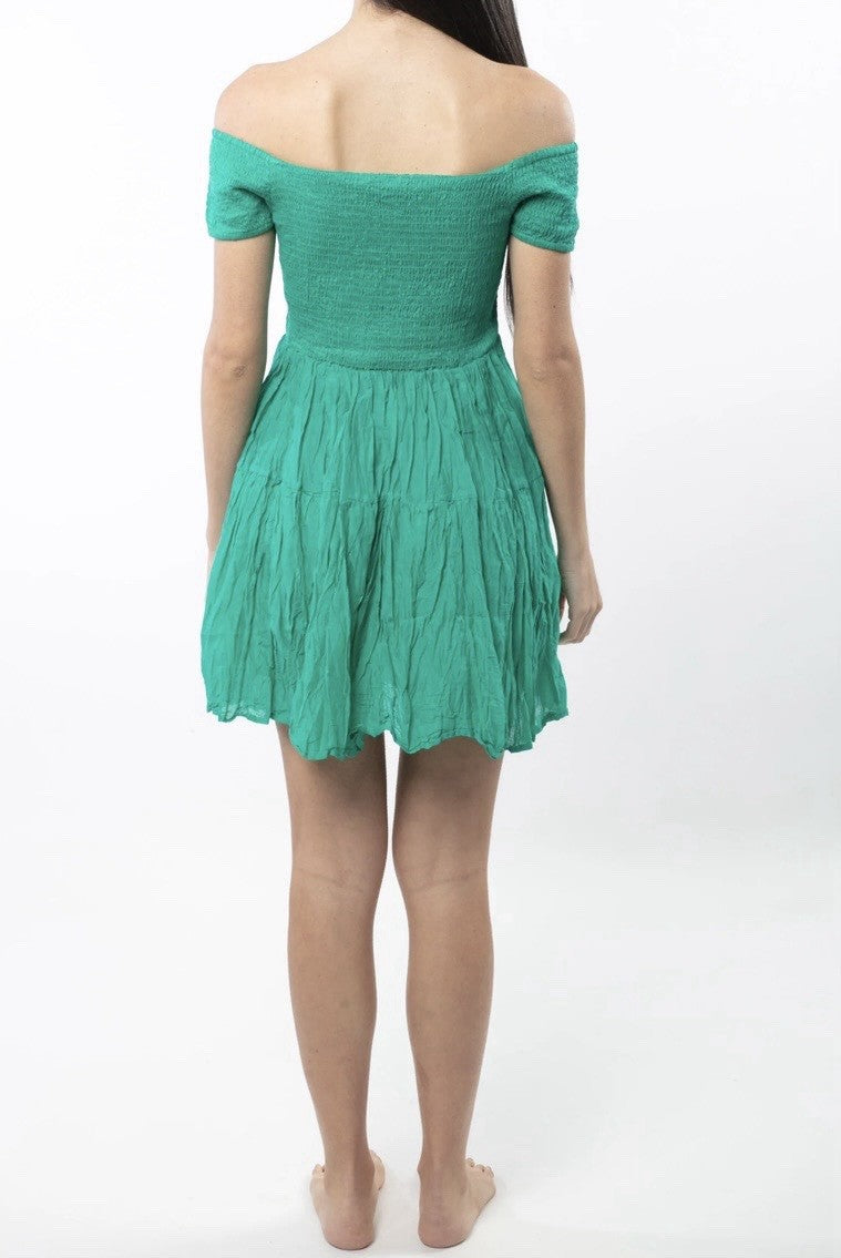 Antica Sartoria 2025 Smocked Off Shoulder Green Dress Nwt