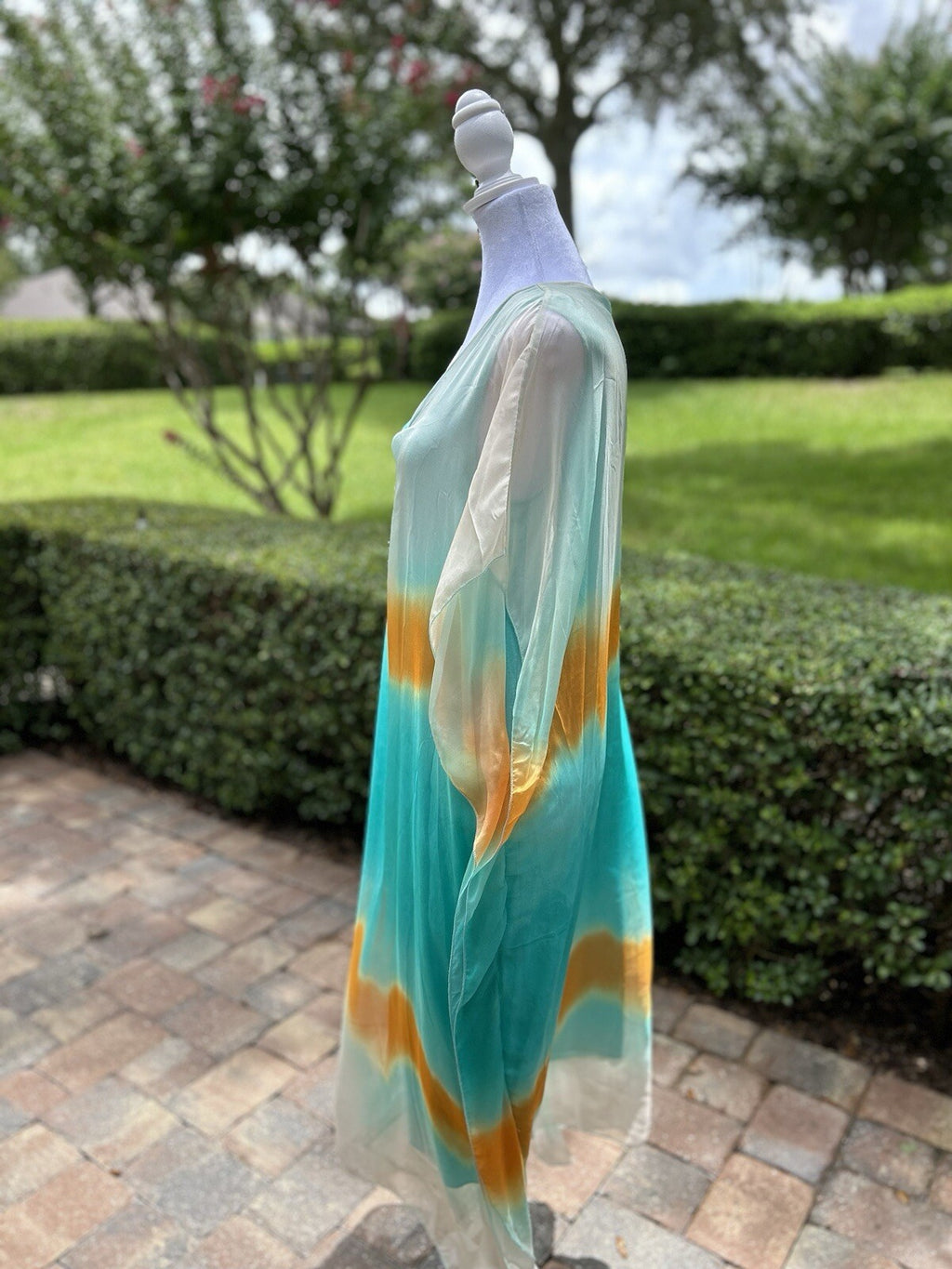 Made In Italy Silk Dress Kaftan Aqua, Nude Gold One Size