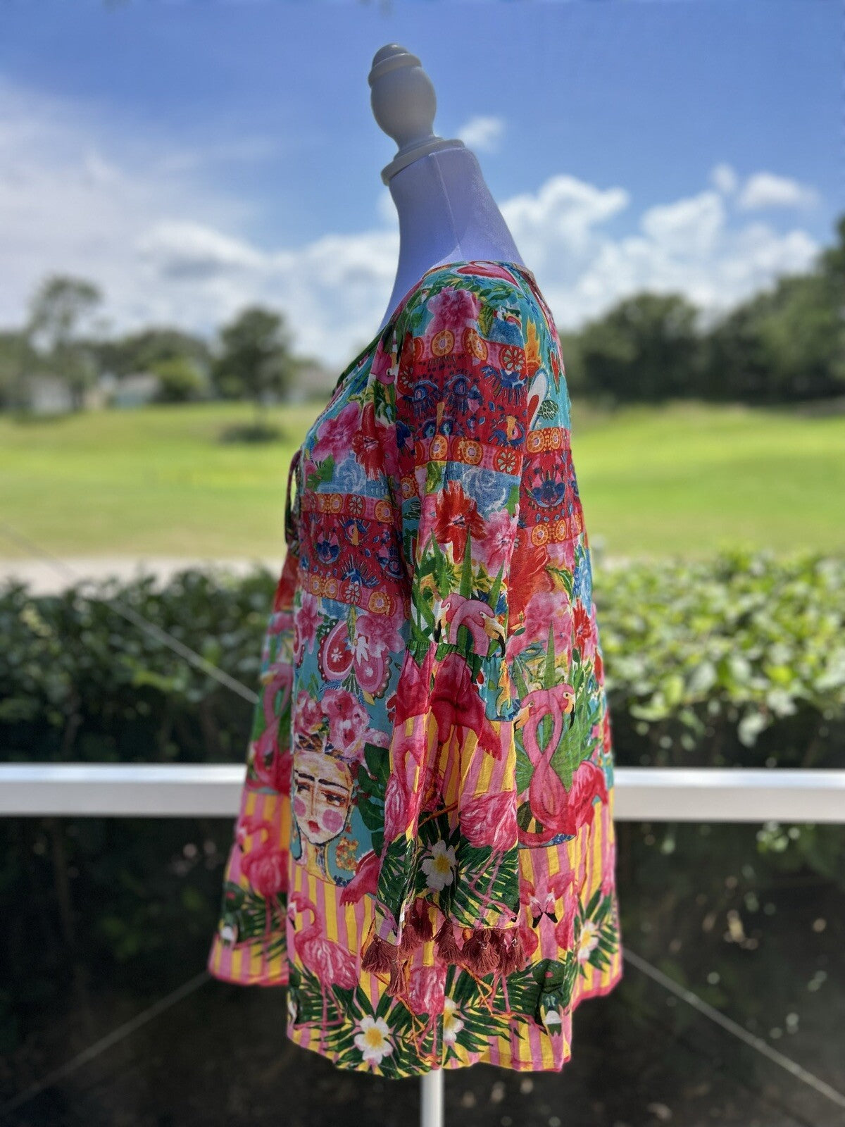 ANTICA SARTORIA FLAMINGO HEART COVER-UP DRESS TOP SEQUIN 🦩💛🩷💚🦩