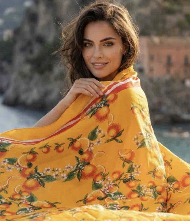 Antica Sartoria 2026 Orange 🍊 & Red Flowers Positano Scarf Sarong Nwt