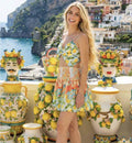 Antica Sartoria 2026 Lemons 🍋 Aqua Peek A Boo Flowers Sleeveless Dress NWT O/S