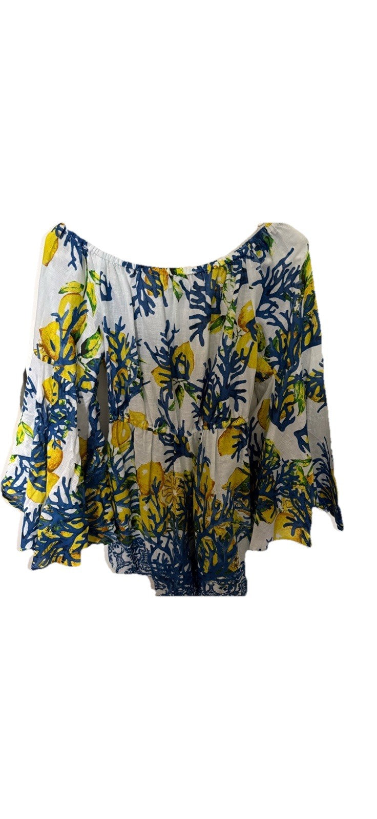 Antica Sartoria Lemon 🍋 Blue Yellow Off Shoulder Romper Nwt O/S