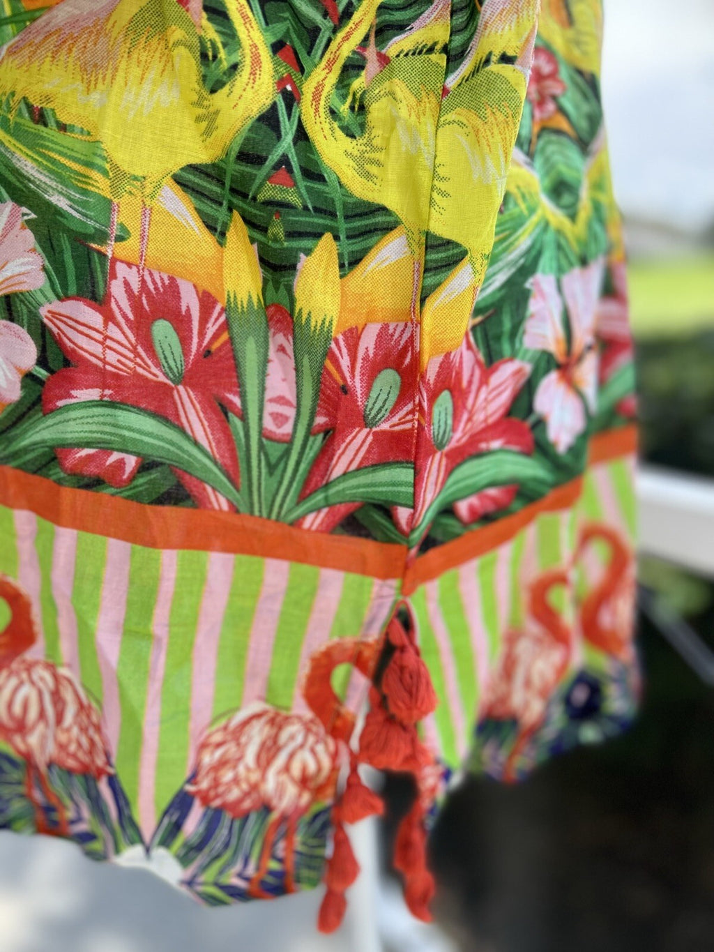 ANTICA SARTORIA YELLOW ORANGE GREEN FLAMINGO SEQUIN SHIRT  COVERUP S/M 🦩💛🧡💚