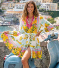 ANTICA SARTORIA 2026 LEMONS PINK & WHITE BELTED DRESS OS NWT