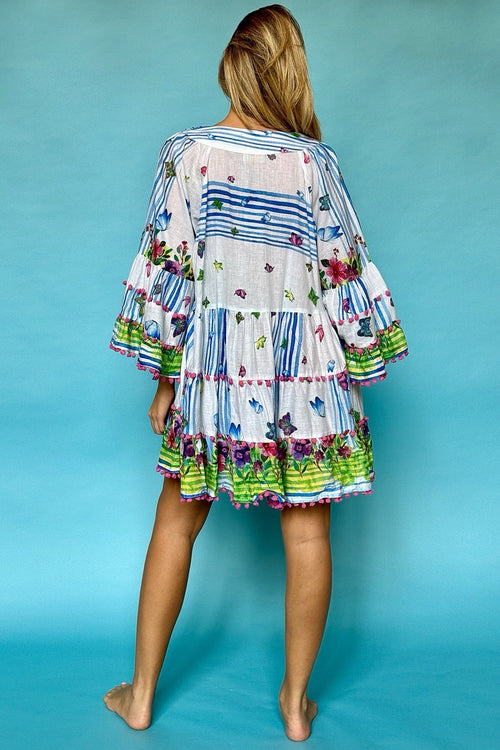 ANTICA SARTORIA 2024 WHITE & BLUE BUTTERFLIES & FLOWERS TOP/DRESS NWT O/S