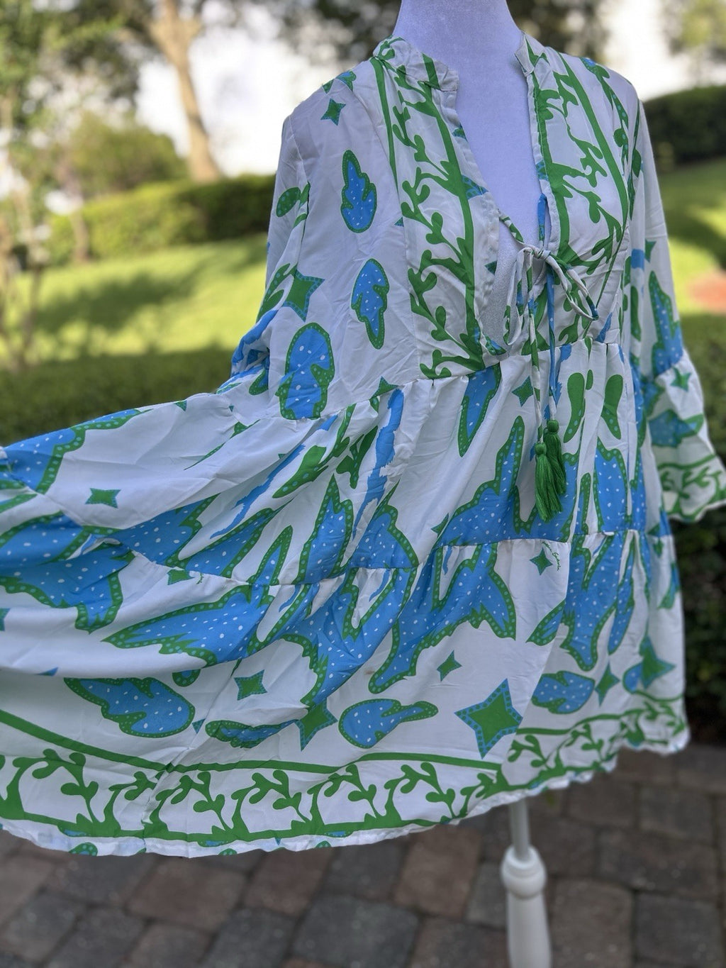 antica sartoria 2025 Aqua & White Dress With Korean Collar NWT O/S