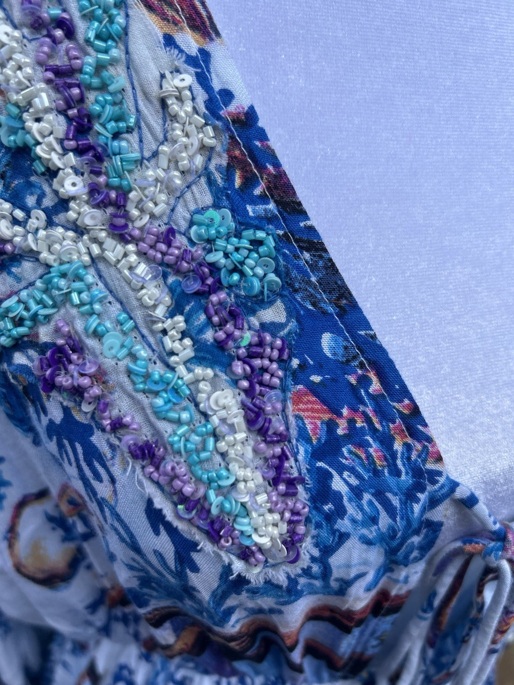 Antica Sartoria 2024 Beaded Coral Volcano Blue White Dress NWT O/S