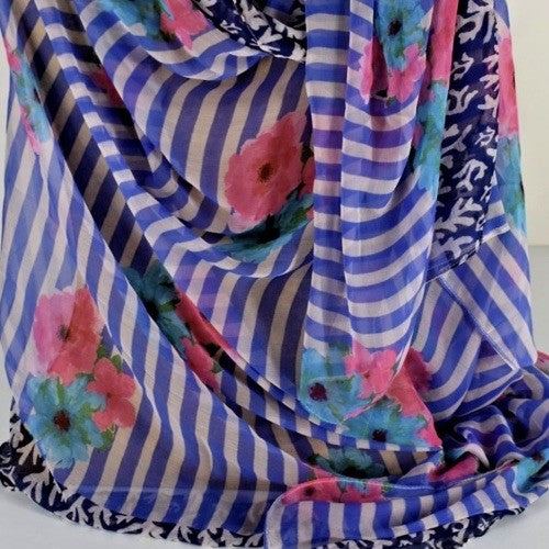 ANTICA SARTORIA 2025 WHITE BLUE & PINK POLY CHIFFON SCARF O/S